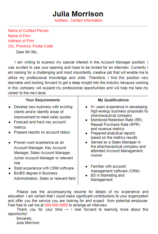 T Format Cover Letter Template